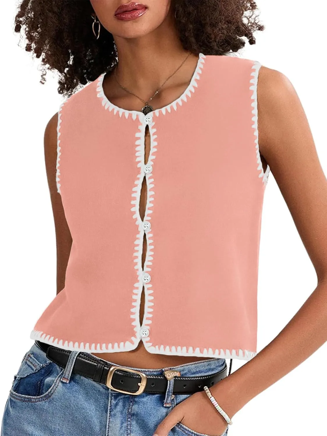 Womens Sweater Vest Sleeveless Button Down Tank Tops Spring Summer Cropped Cardigan 2025 Knit Top