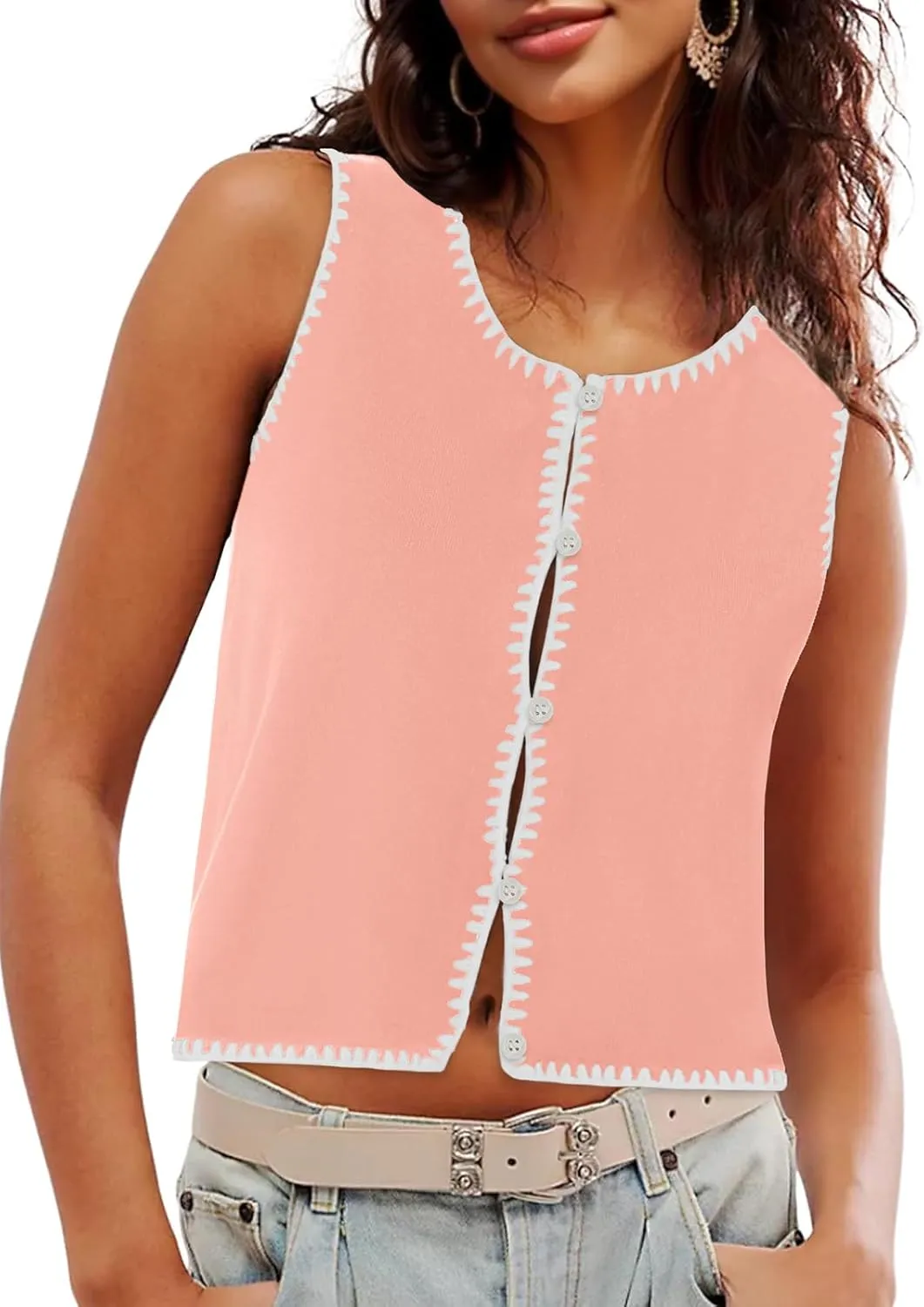 Womens Sweater Vest Sleeveless Button Down Tank Tops Spring Summer Cropped Cardigan 2025 Knit Top