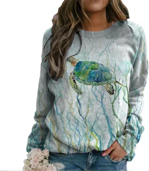 Womens Vintage Animal Print Long Sleeve Sweatshirt Lightweight Plus Size Western Ethnic Crewneck Pullover Top