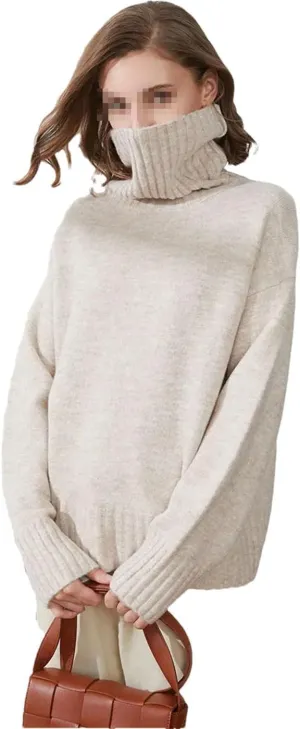 Women's Winter Casual Oversize Thick Sweater Autumn Women Loose Turtleneck Jumper